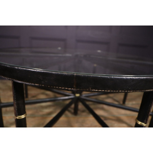 Stitched Leather And Brass Table By Jacques Adnet