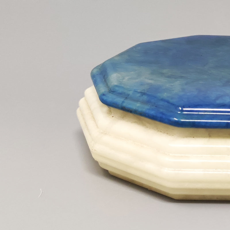 1960s Octagonal Blue and White Box in Alabaster