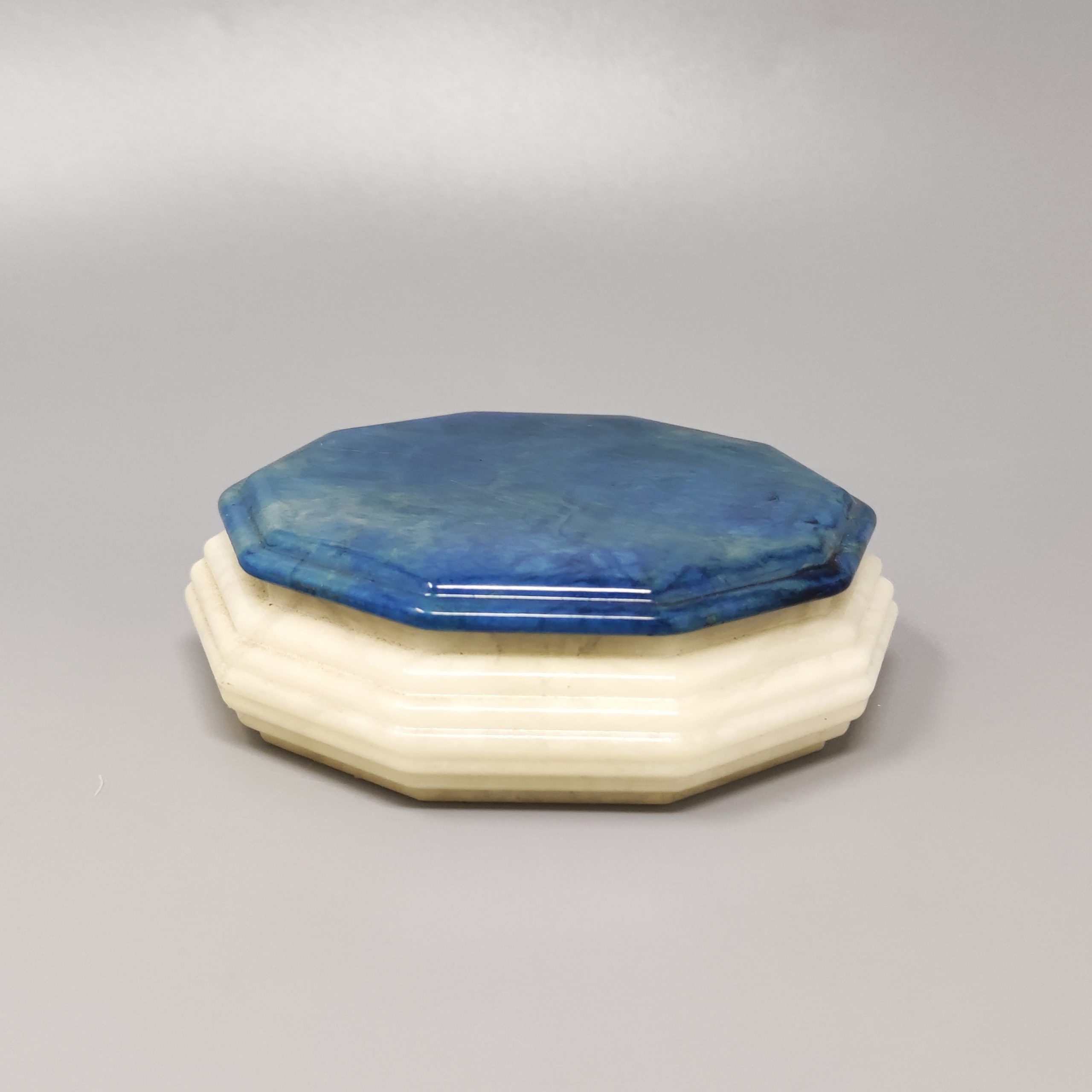 1960s Octagonal Blue and White Box in Alabaster