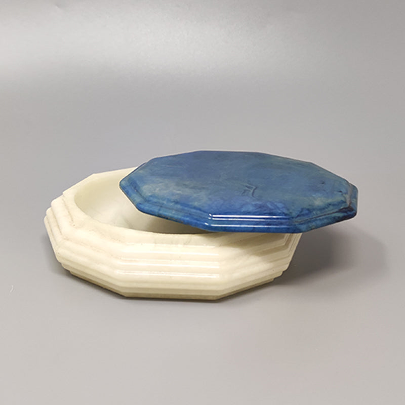 1960s Octagonal Blue and White Box in Alabaster