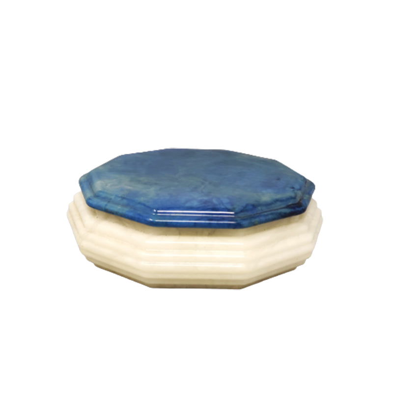 1960s Octagonal Blue and White Box in Alabaster