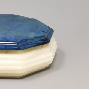 1960s Octagonal Blue and White Box in Alabaster