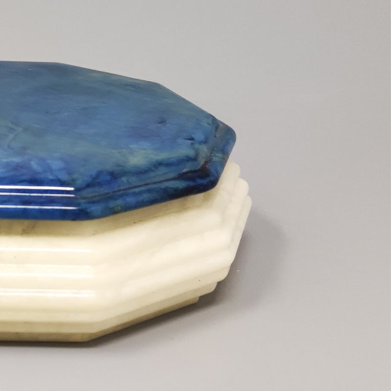 1960s Octagonal Blue and White Box in Alabaster
