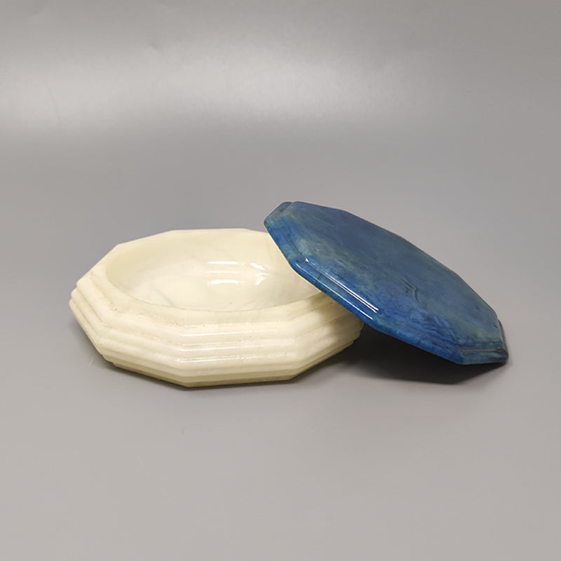 1960s Octagonal Blue and White Box in Alabaster