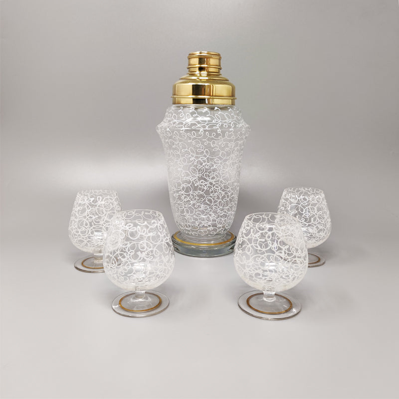 1960s Cocktail Shaker Set with Four Glasses. Made in Italy