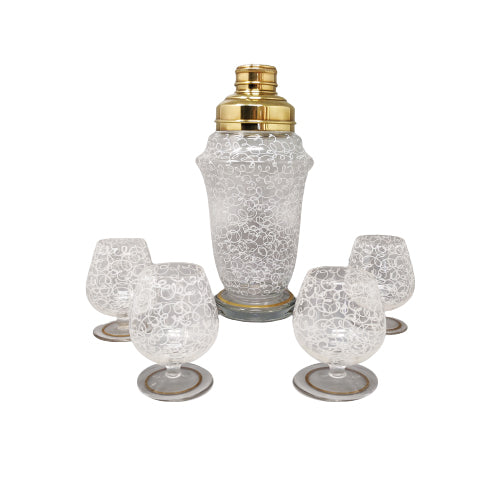 1960s Cocktail Shaker Set with Four Glasses. Made in Italy