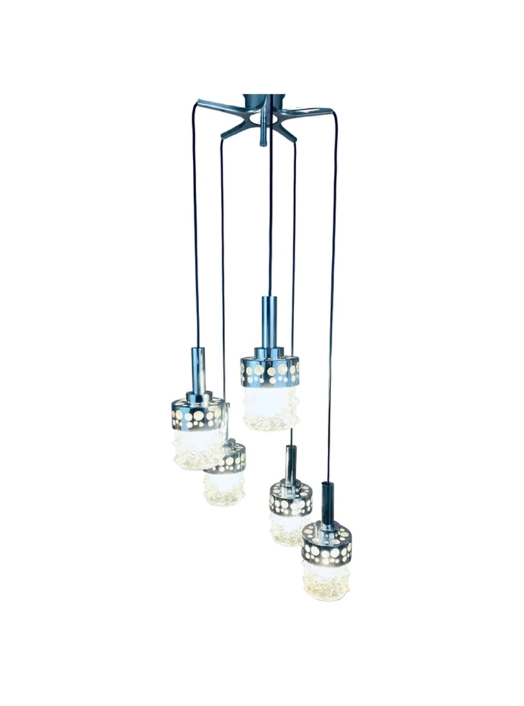 1970s Dutch RAAK Chrome Cascading Hanging Light