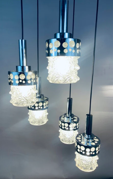 1970s Dutch RAAK Chrome Cascading Hanging Light