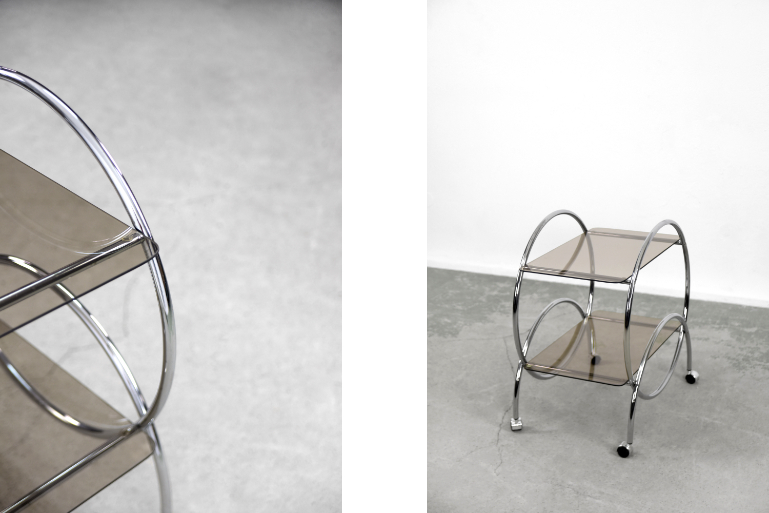 Vintage Glamour Art déco Bar Cart Chrome & Smoked Glass, IKEA, 1970s