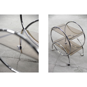 Vintage Glamour Art déco Bar Cart Chrome & Smoked Glass, IKEA, 1970s
