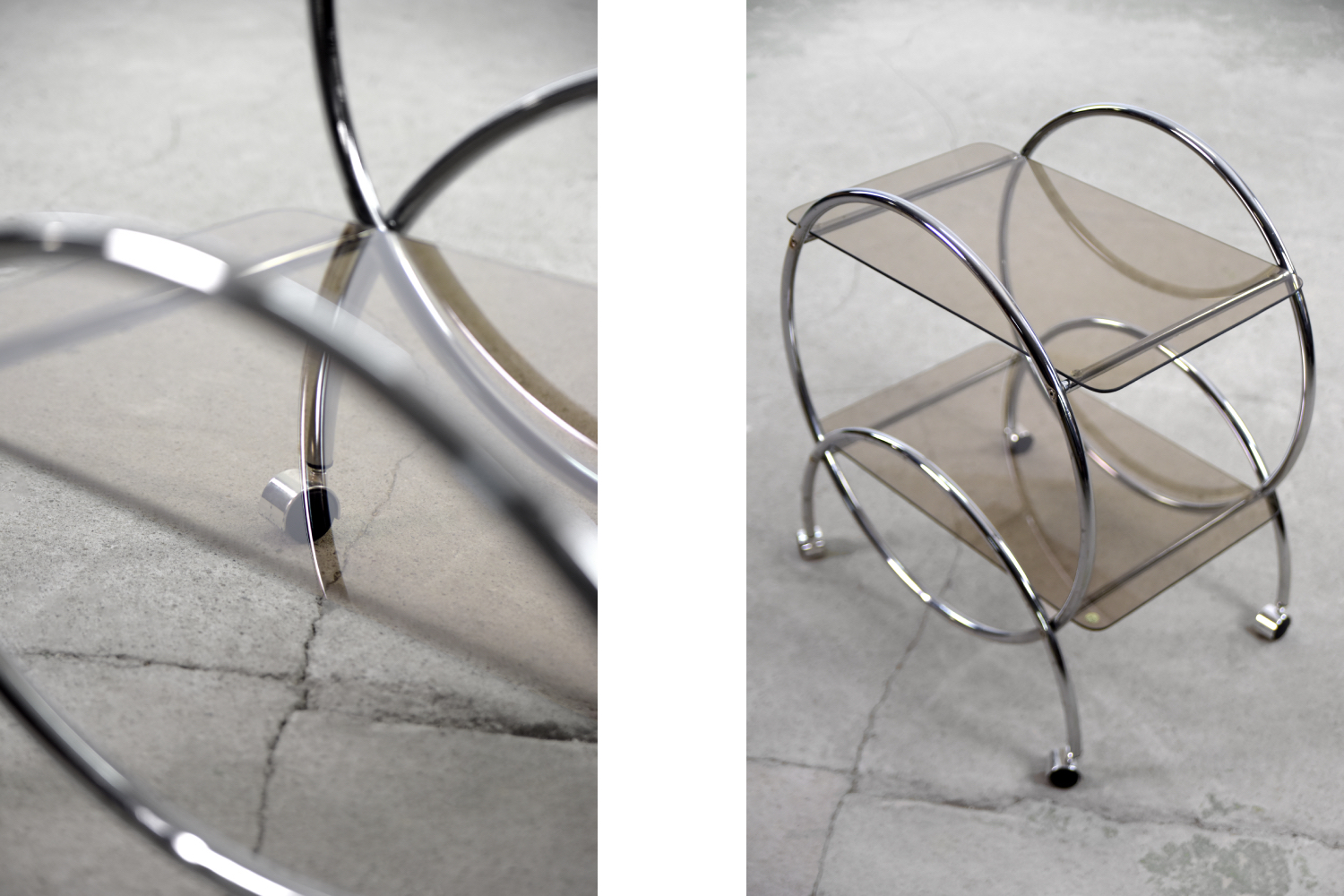 Vintage Glamour Art déco Bar Cart Chrome & Smoked Glass, IKEA, 1970s