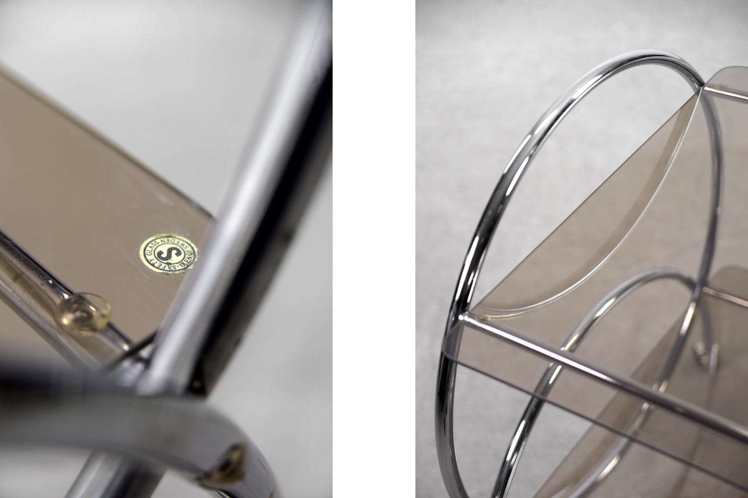Vintage Glamour Art déco Bar Cart Chrome & Smoked Glass, IKEA, 1970s