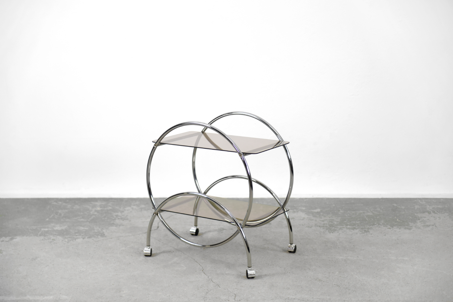 Vintage Glamour Art déco Bar Cart Chrome & Smoked Glass, IKEA, 1970s