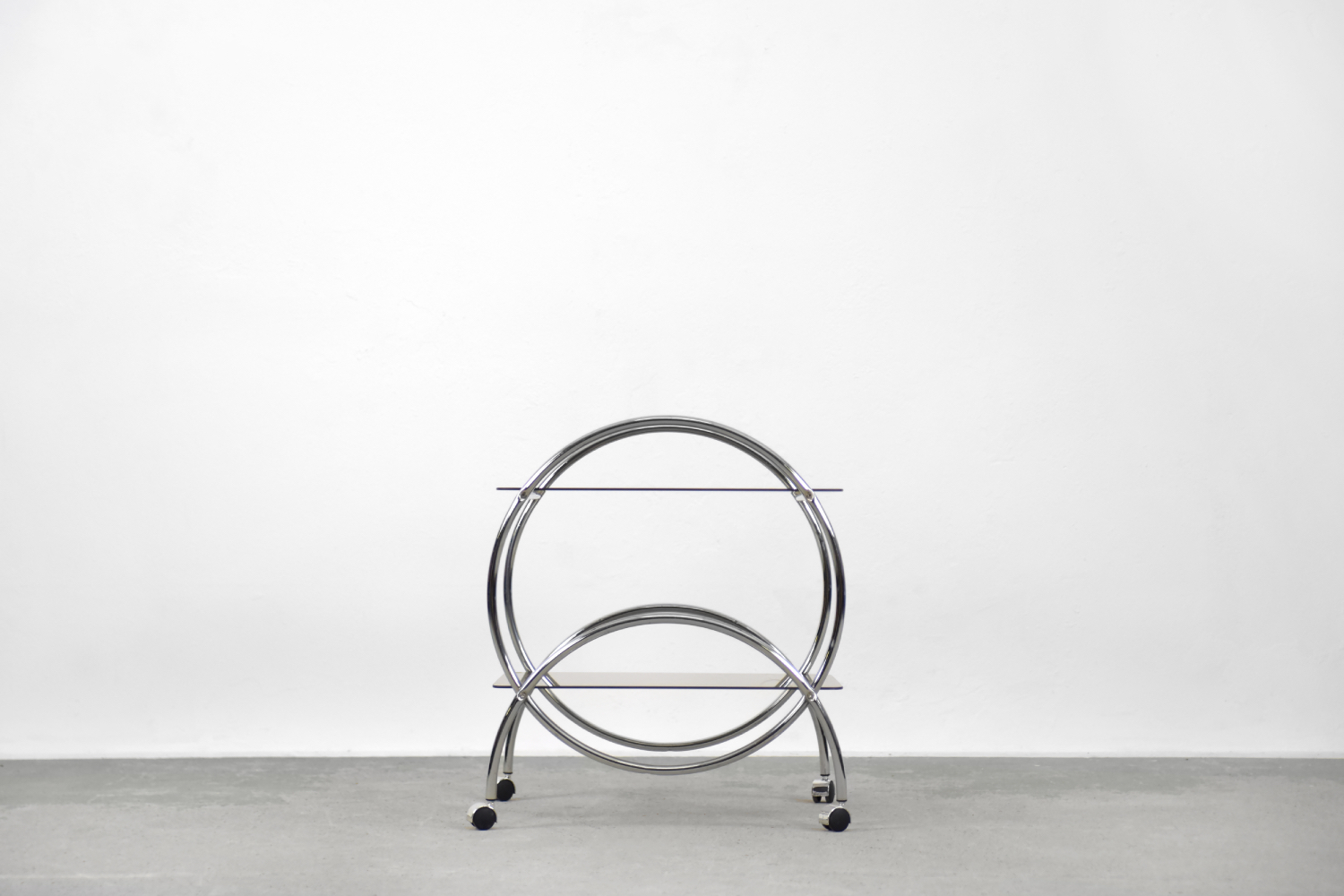 Vintage Glamour Art déco Bar Cart Chrome & Smoked Glass, IKEA, 1970s
