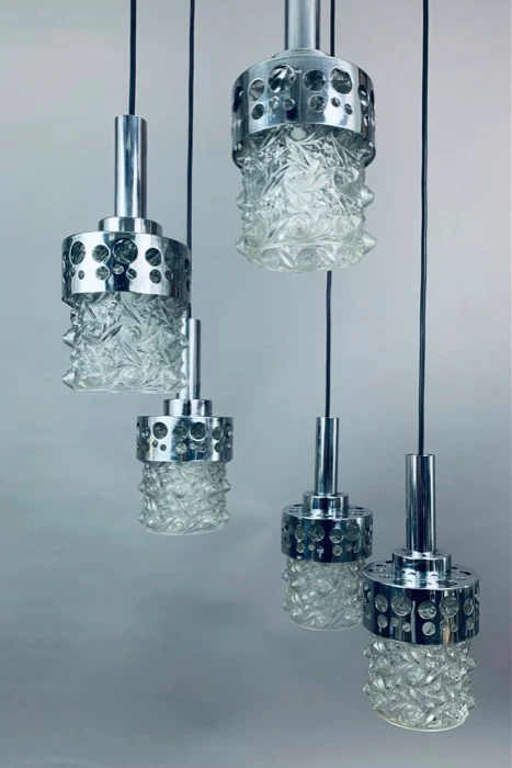 1970s Dutch RAAK Chrome Cascading Hanging Light