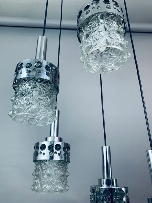 1970s Dutch RAAK Chrome Cascading Hanging Light
