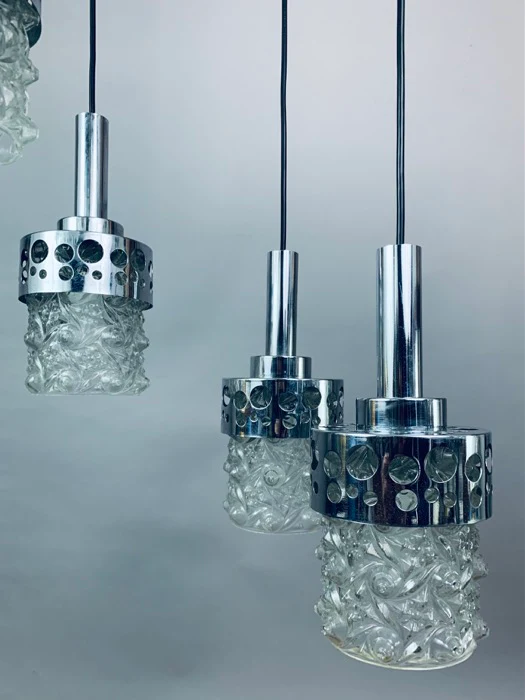 1970s Dutch RAAK Chrome Cascading Hanging Light