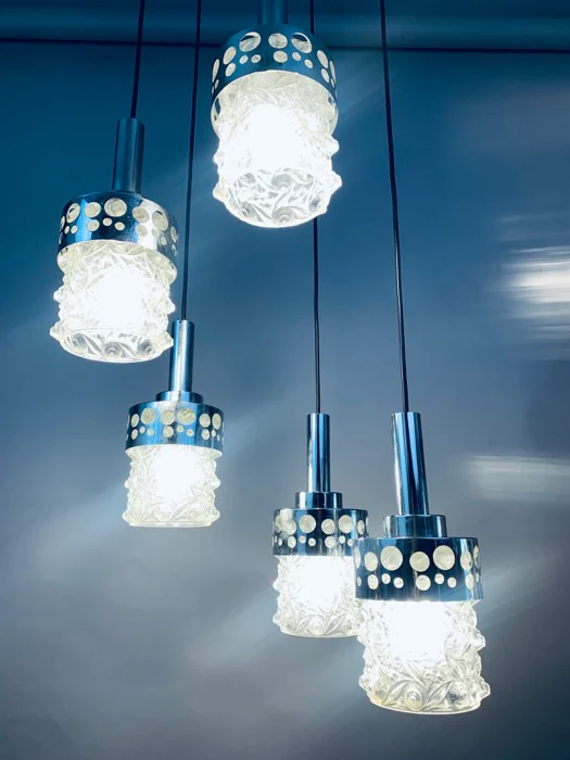 1970s Dutch RAAK Chrome Cascading Hanging Light