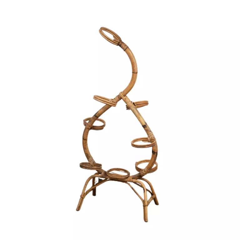 Vintage Italian Rattan & Bamboo Plant Stand