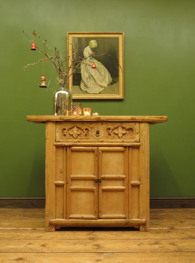 Antique Chinese Bleached Elm Altar Cabinet Late Qing Period 19th Century Cabinet