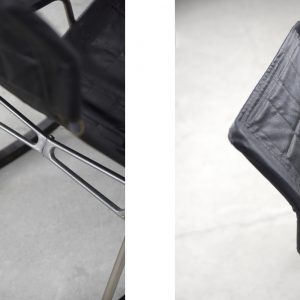 Vintage Mid-Century Postmodern Minimalist Black Leather Rocking Chair by Takeshi Nii, 1950s