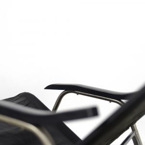 Vintage Mid-Century Postmodern Minimalist Black Leather Rocking Chair by Takeshi Nii, 1950s