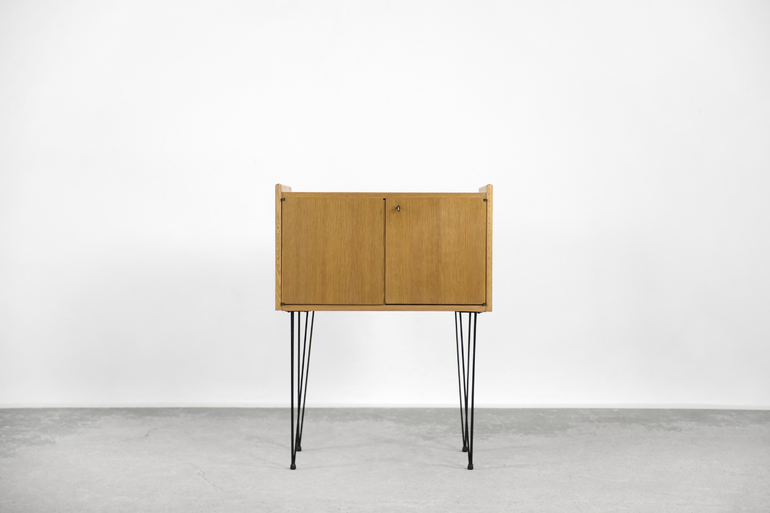 Vintage Mid-Century Modern Scandinavian Teak Wood Cabinet with Metal Hairpin Legs, 1960s