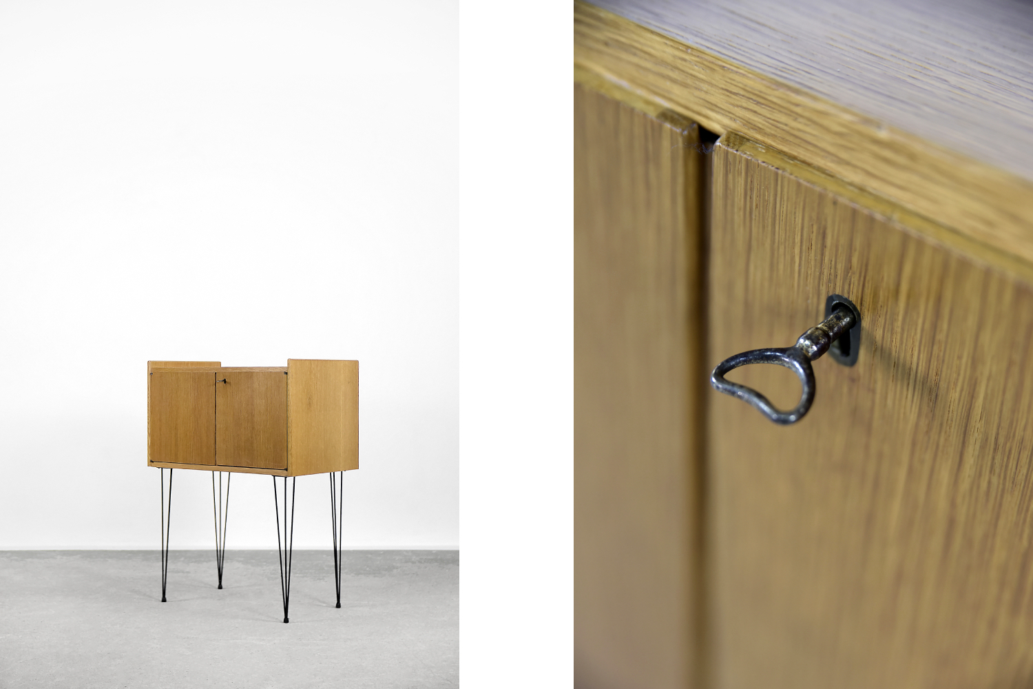 Vintage Mid-Century Modern Scandinavian Teak Wood Cabinet with Metal Hairpin Legs, 1960s