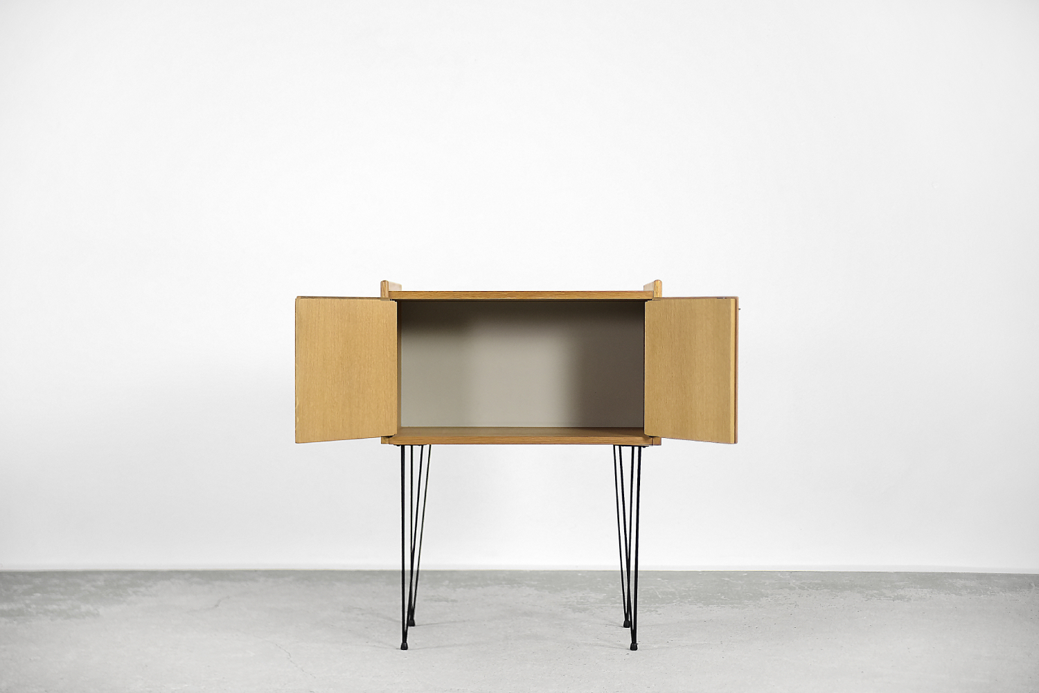 Vintage Mid-Century Modern Scandinavian Teak Wood Cabinet with Metal Hairpin Legs, 1960s