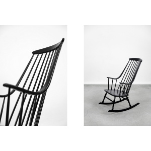 Vintage Swedish Wooden Black Rocking Chair Grandessa by Lena Larsson for Nesto, 1960s