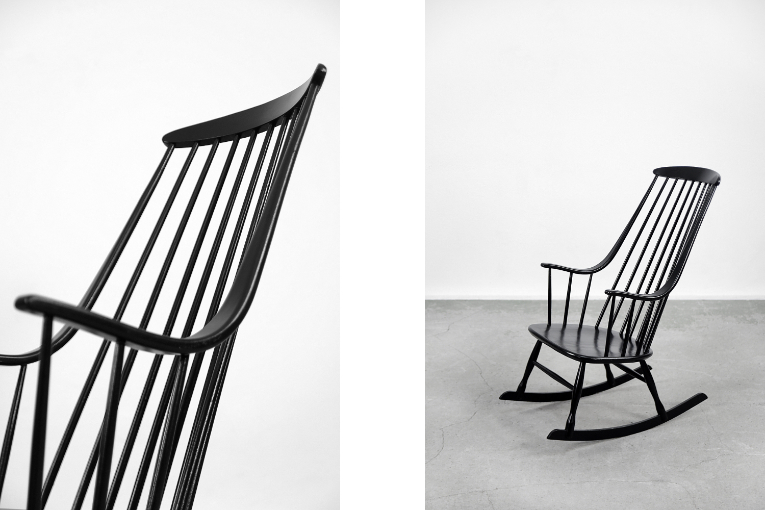 Vintage Swedish Wooden Black Rocking Chair Grandessa by Lena Larsson for Nesto, 1960s