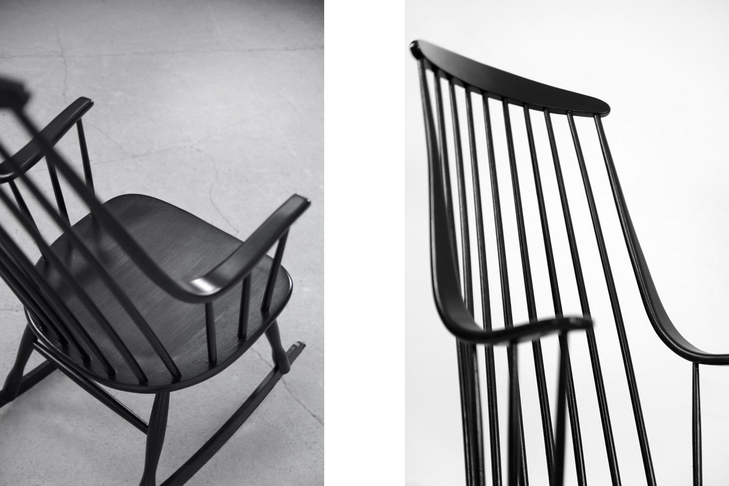 Vintage Swedish Wooden Black Rocking Chair Grandessa by Lena Larsson for Nesto, 1960s