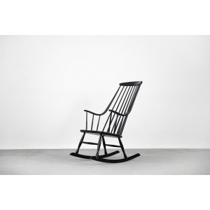 Vintage Swedish Wooden Black Rocking Chair Grandessa by Lena Larsson for Nesto, 1960s