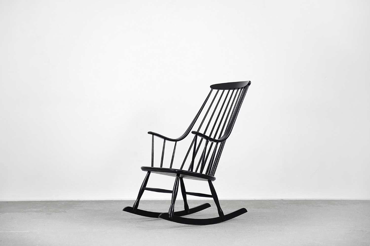 Vintage Swedish Wooden Black Rocking Chair Grandessa by Lena Larsson for Nesto, 1960s