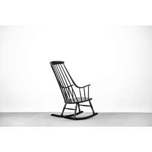 Vintage Swedish Wooden Black Rocking Chair Grandessa by Lena Larsson for Nesto, 1960s