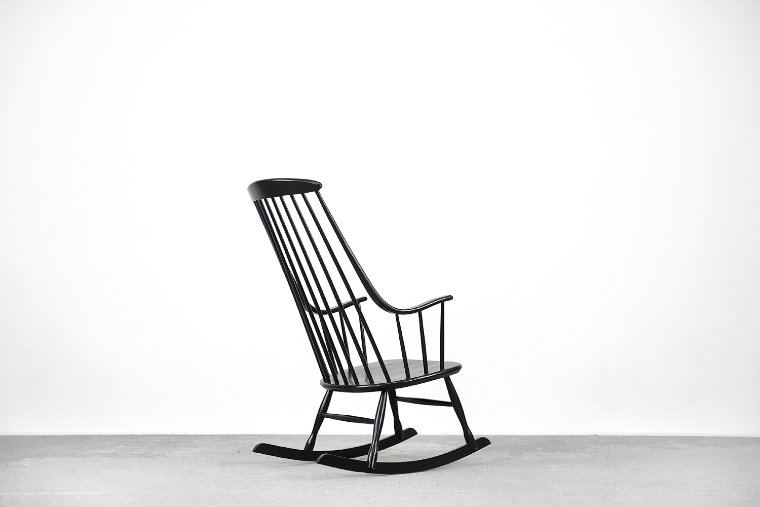 Vintage Swedish Wooden Black Rocking Chair Grandessa by Lena Larsson for Nesto, 1960s
