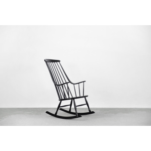 Vintage Swedish Wooden Black Rocking Chair Grandessa by Lena Larsson for Nesto, 1960s