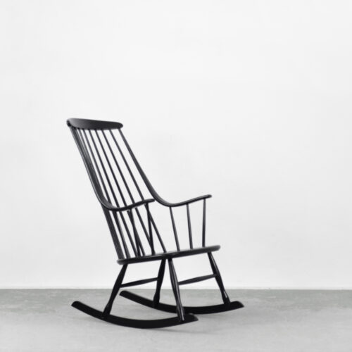 Vintage Swedish Wooden Black Rocking Chair Grandessa by Lena Larsson for Nesto, 1960s
