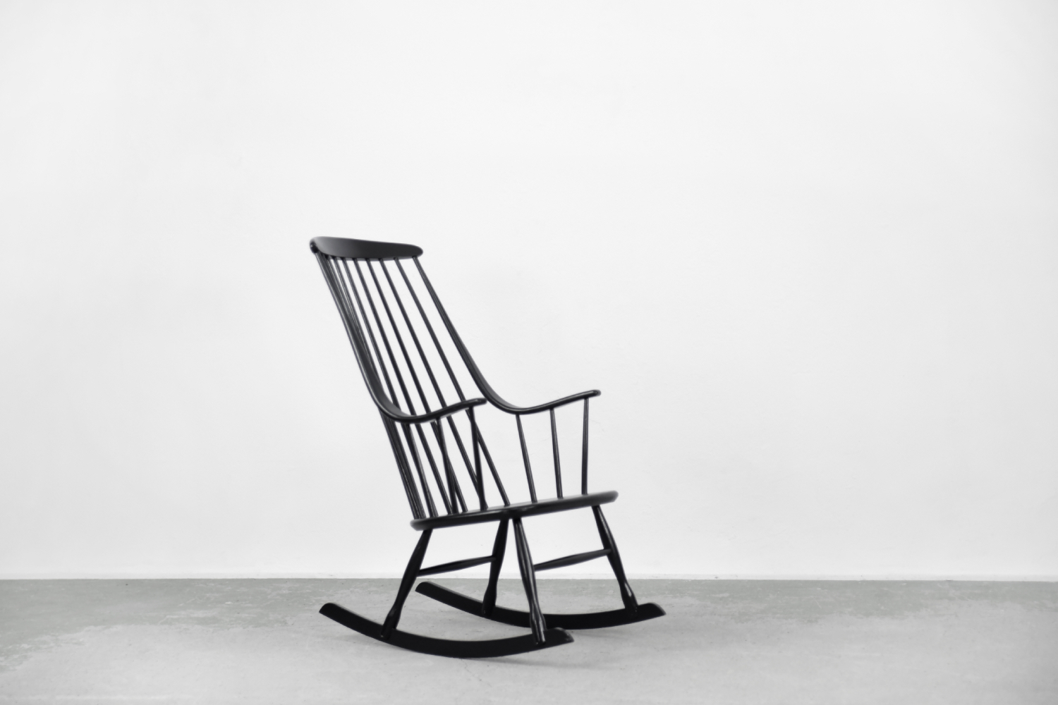 Vintage Swedish Wooden Black Rocking Chair Grandessa by Lena Larsson for Nesto, 1960s
