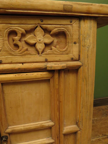 Antique Chinese Bleached Elm Altar Cabinet Late Qing Period 19th Century Cabinet