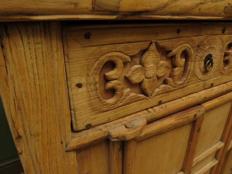 Antique Chinese Bleached Elm Altar Cabinet Late Qing Period 19th Century Cabinet