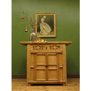 Antique Chinese Bleached Elm Altar Cabinet Late Qing Period 19th Century Cabinet