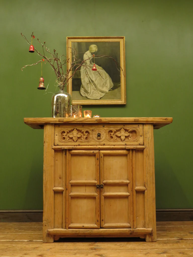 Antique Chinese Bleached Elm Altar Cabinet Late Qing Period 19th Century Cabinet