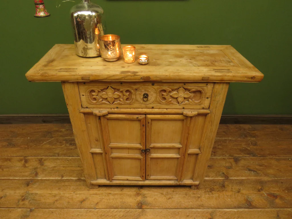 Antique Chinese Bleached Elm Altar Cabinet Late Qing Period 19th Century Cabinet