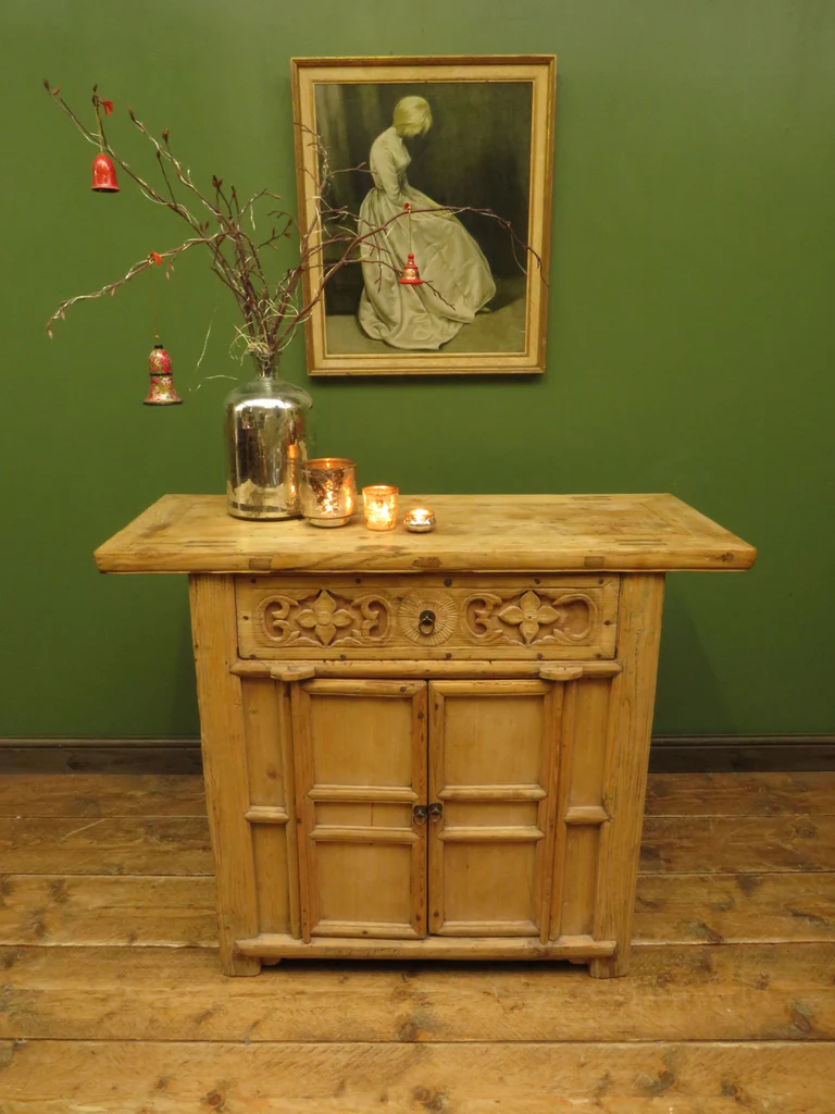 Antique Chinese Bleached Elm Altar Cabinet Late Qing Period 19th Century Cabinet