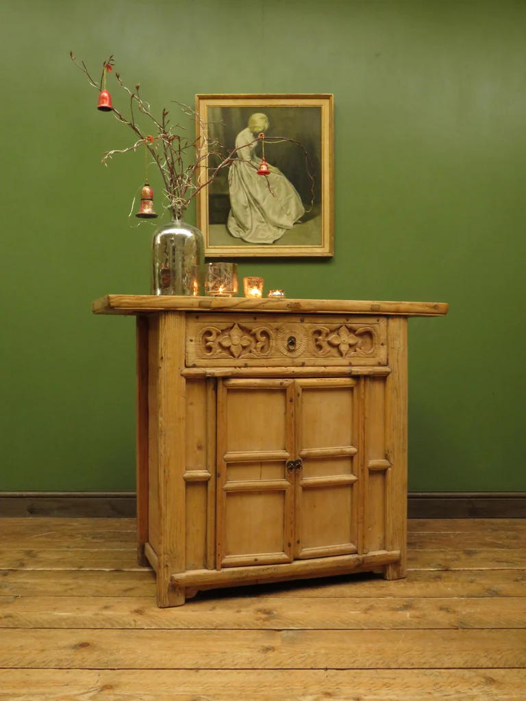 Antique Chinese Bleached Elm Altar Cabinet Late Qing Period 19th Century Cabinet