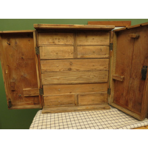 Antique Pine Scratch Built Carpenters Cabinet With Internal Drawers, Lockable