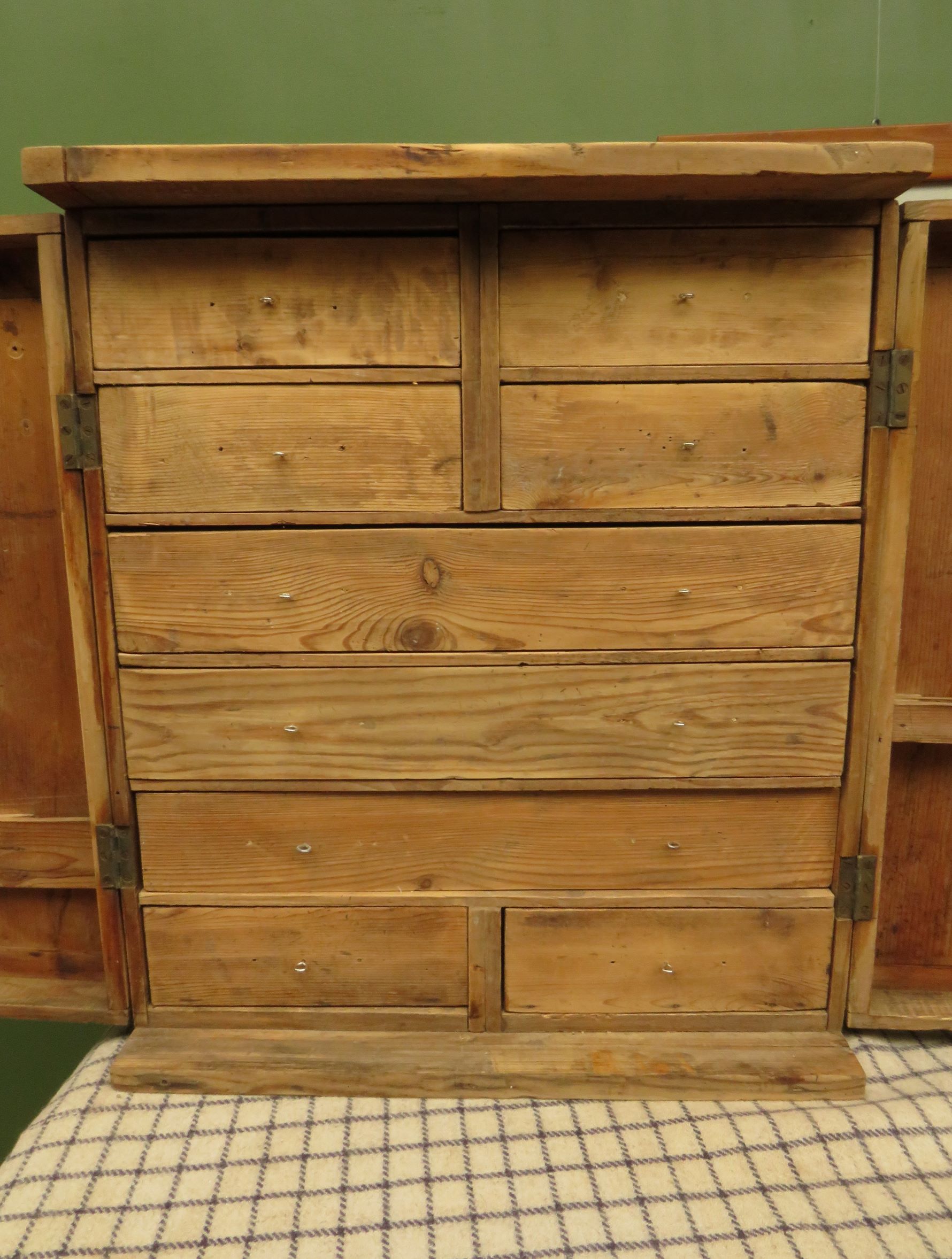 Antique Pine Scratch Built Carpenters Cabinet With Internal Drawers, Lockable