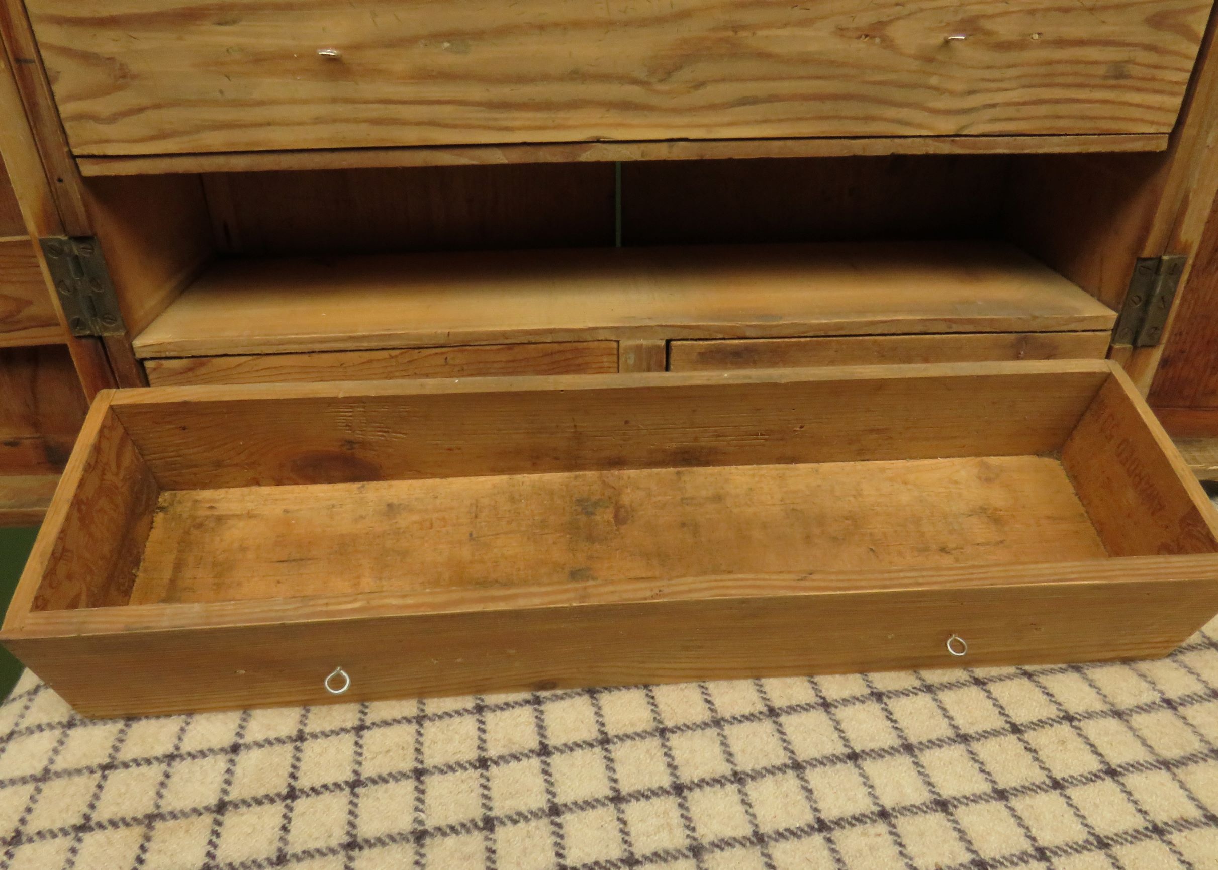 Antique Pine Scratch Built Carpenters Cabinet With Internal Drawers, Lockable