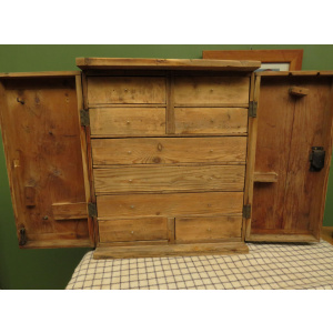 Antique Pine Scratch Built Carpenters Cabinet With Internal Drawers, Lockable